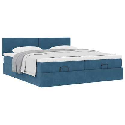 Ottoman bed met matrassen 160x200cm fluweel donkerblauw