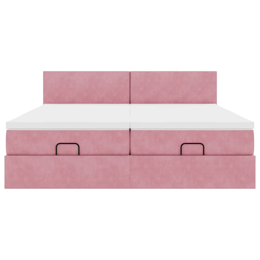 Ottoman bed met matrassen 160x200cm fluweel roze