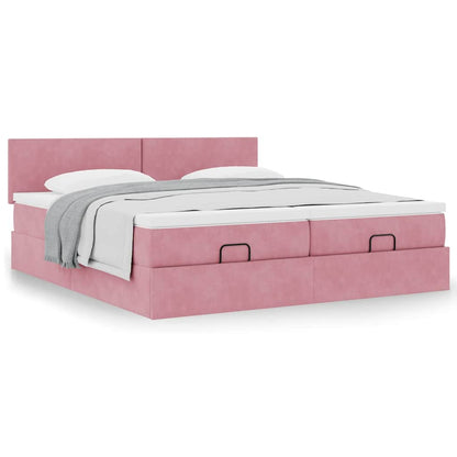 Ottoman bed met matrassen 160x200cm fluweel roze