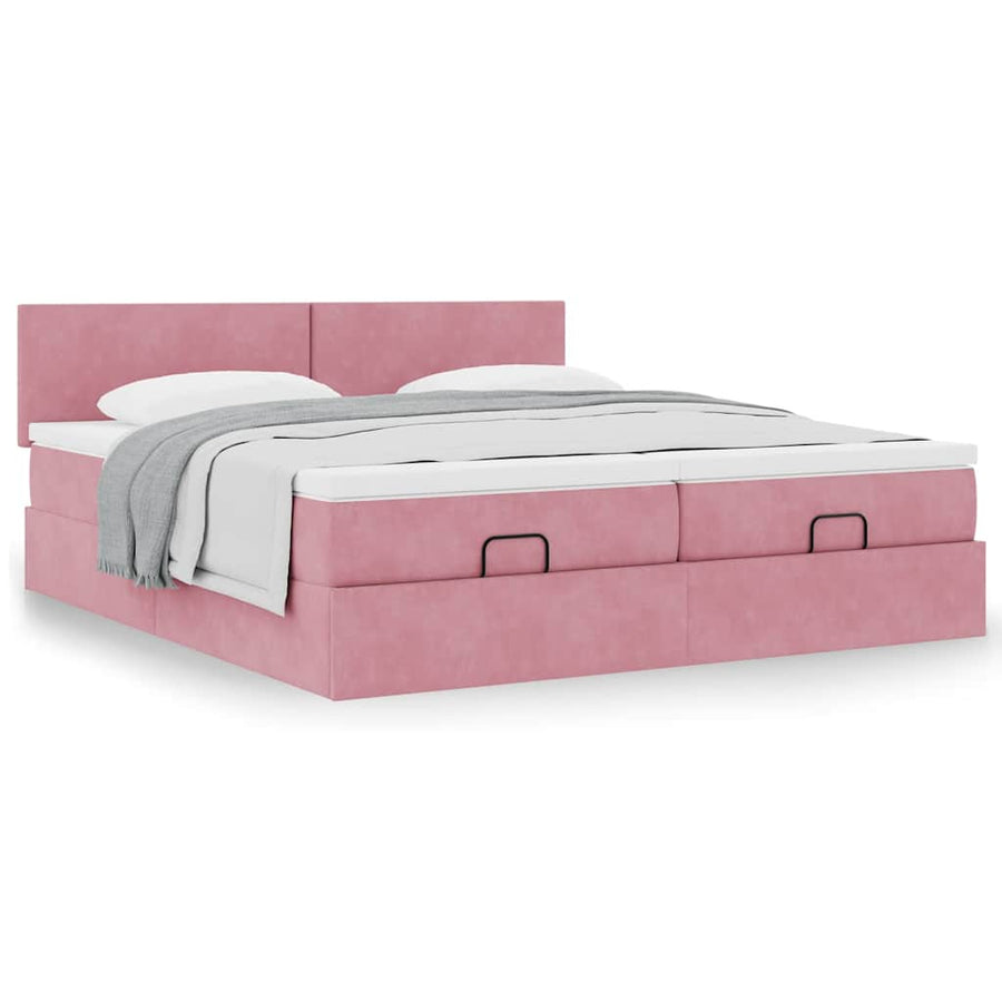 Ottoman bed met matrassen 160x200cm fluweel roze