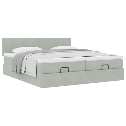 Ottoman bed met matrassen 180x200cm fluweel lichtgrijs