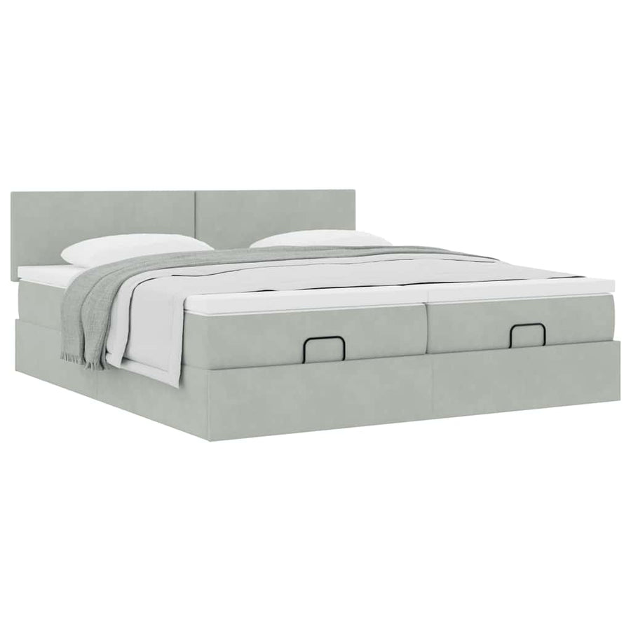 Ottoman bed met matrassen 180x200cm fluweel lichtgrijs