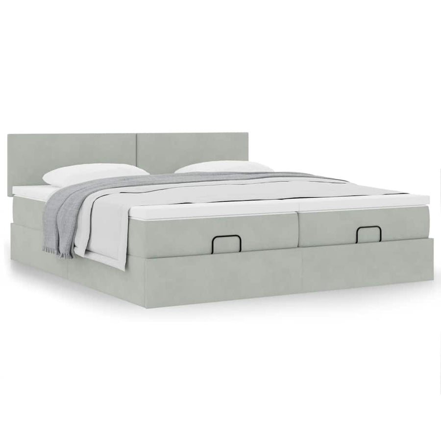 Ottoman bed met matrassen 180x200cm fluweel lichtgrijs