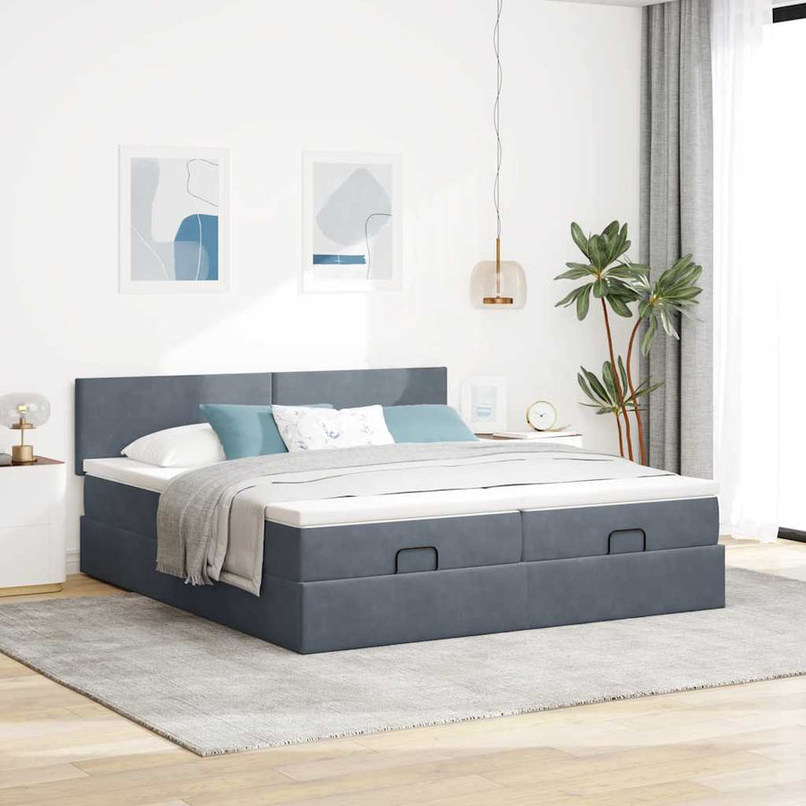 Ottoman bed met matrassen 180x200cm fluweel donkergrijs