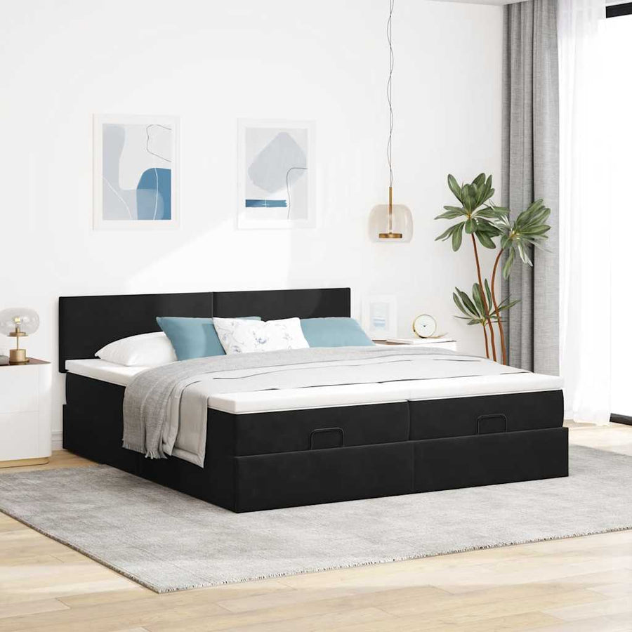 Ottoman bed met matrassen 180x200cm fluweel zwart