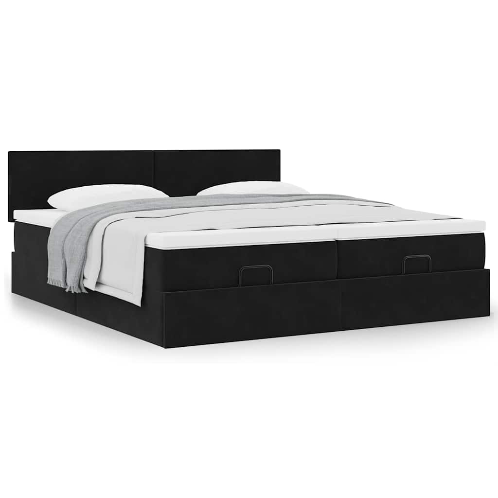 Ottoman bed met matrassen 180x200cm fluweel zwart