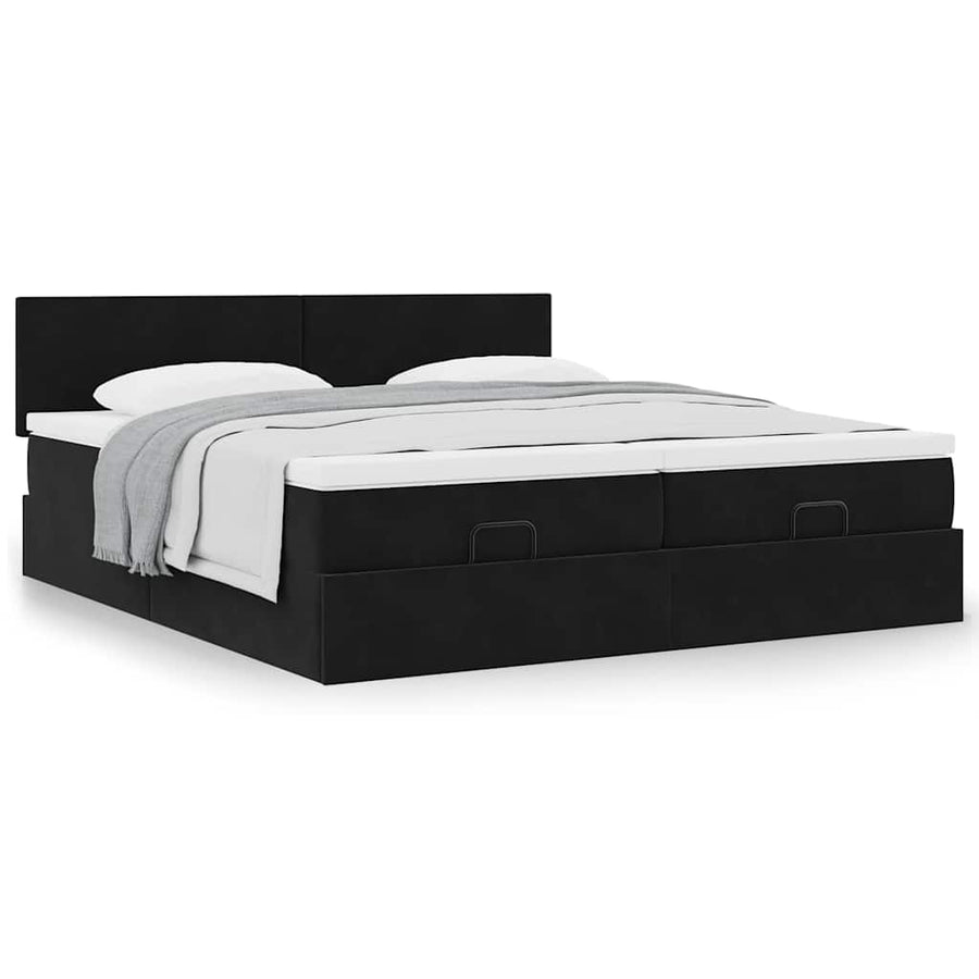 Ottoman bed met matrassen 180x200cm fluweel zwart