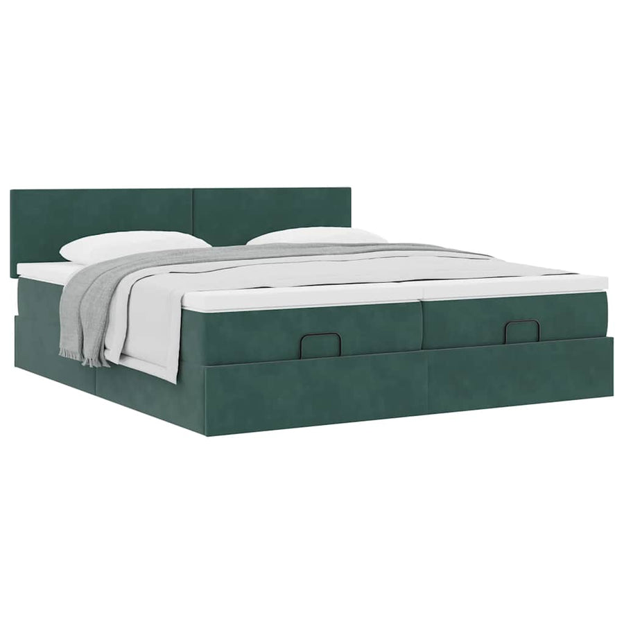 Ottoman bed met matrassen 180x200cm fluweel donkergroen