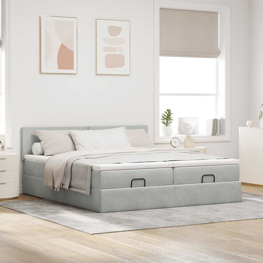 Ottoman bed met matrassen 200x200cm fluweel lichtgrijs
