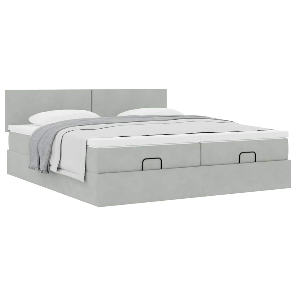 Ottoman bed met matrassen 200x200cm fluweel lichtgrijs