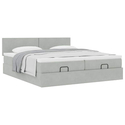 Ottoman bed met matrassen 200x200cm fluweel lichtgrijs