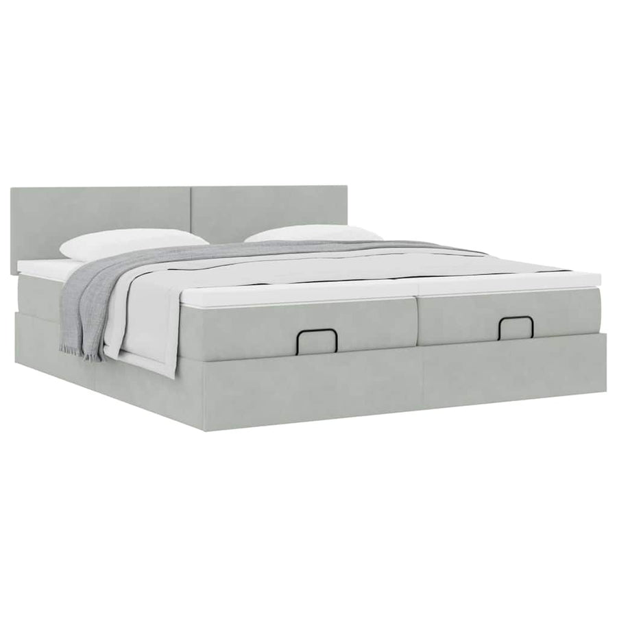 Ottoman bed met matrassen 200x200cm fluweel lichtgrijs
