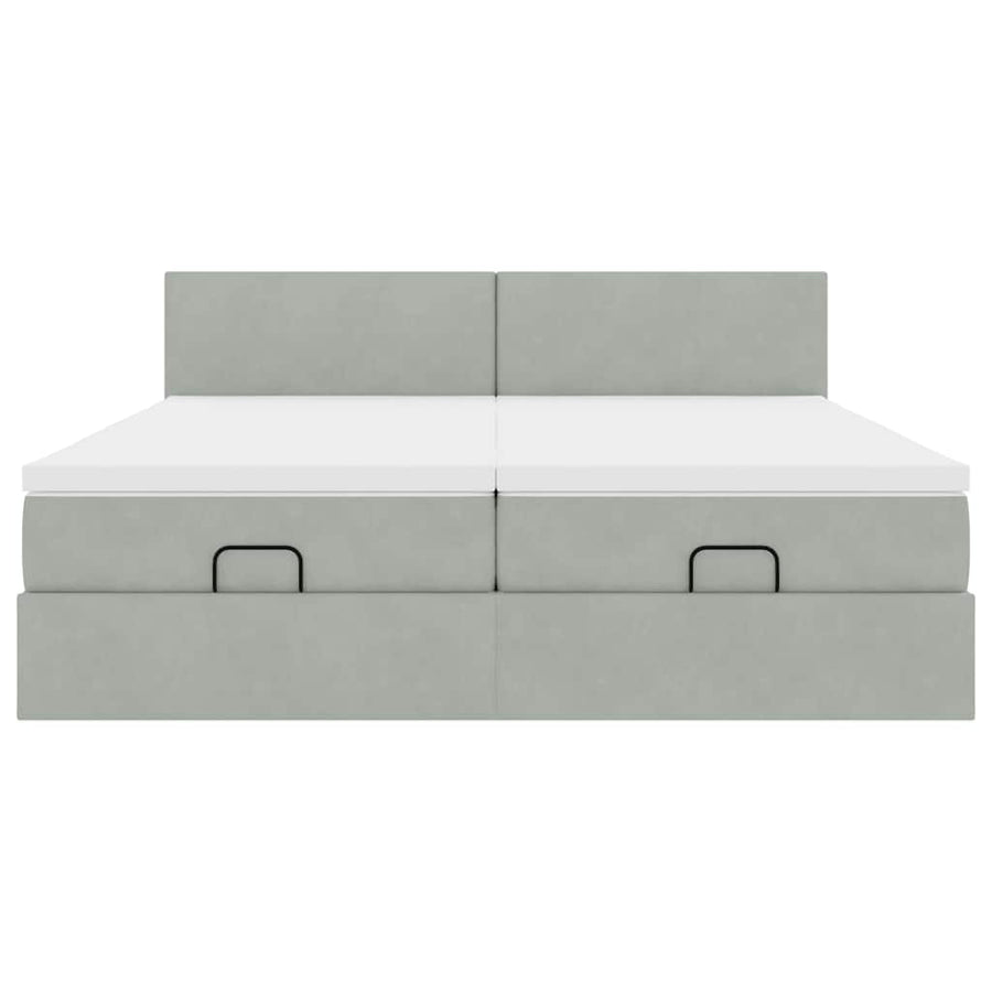 Ottoman bed met matrassen 200x200cm fluweel lichtgrijs