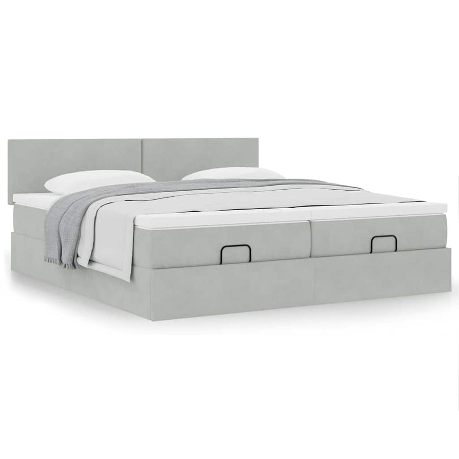 Ottoman bed met matrassen 200x200cm fluweel lichtgrijs