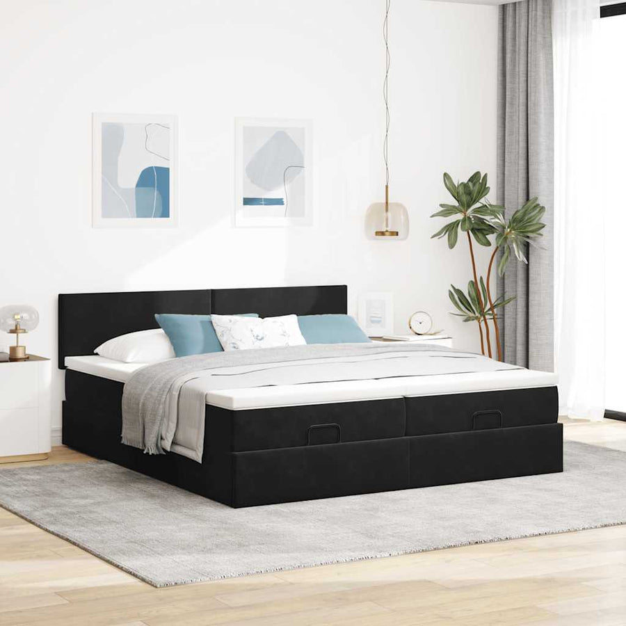 Ottoman bed met matrassen 200x200cm fluweel zwart