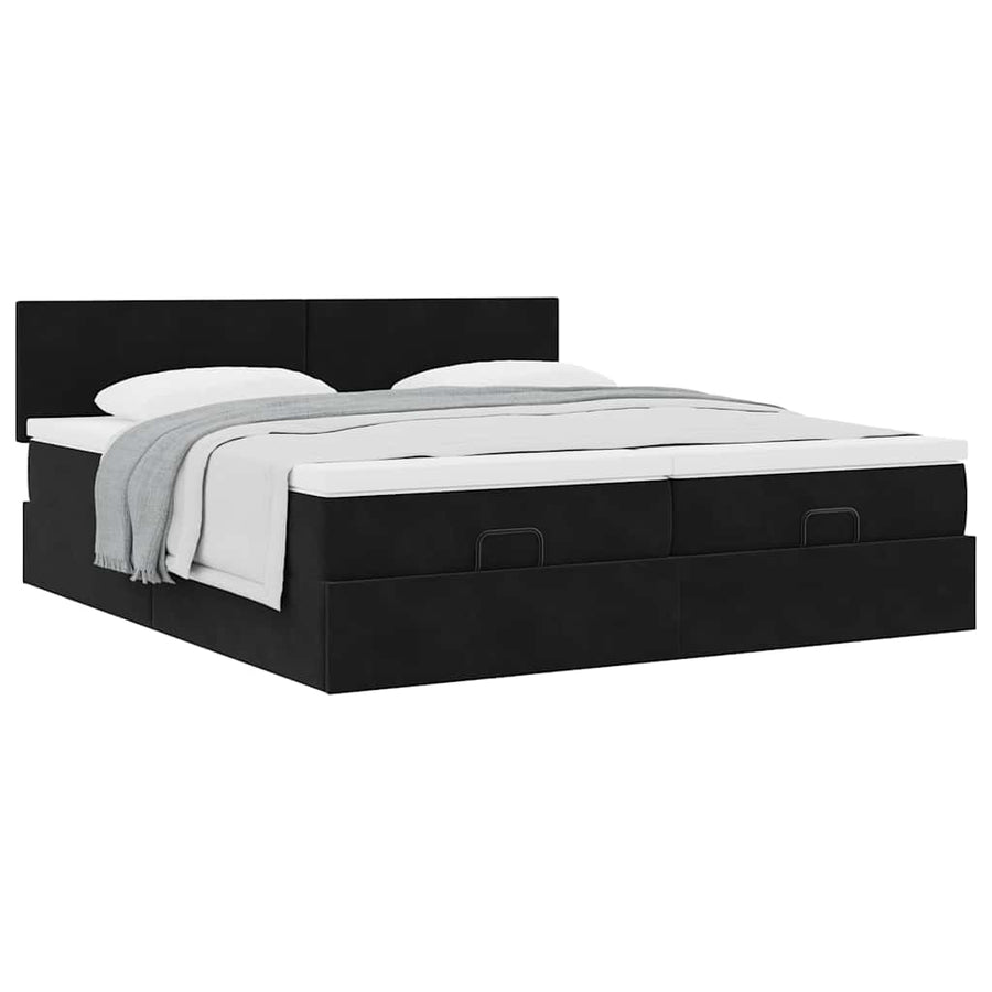 Ottoman bed met matrassen 200x200cm fluweel zwart