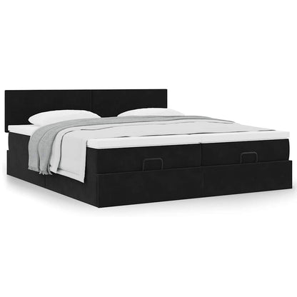 Ottoman bed met matrassen 200x200cm fluweel zwart
