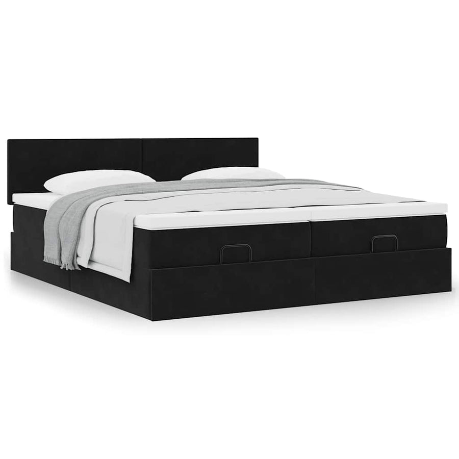 Ottoman bed met matrassen 200x200cm fluweel zwart
