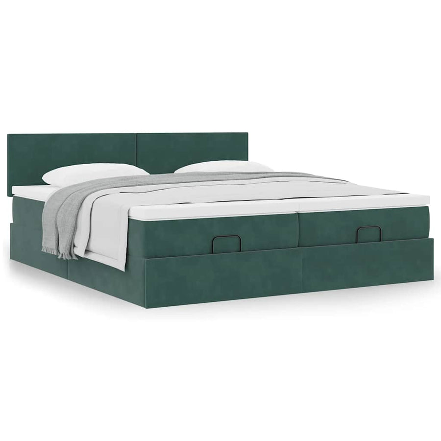 Ottoman bed met matrassen 200x200cm fluweel donkergroen