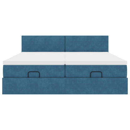 Ottoman bed met matrassen 200x200cm fluweel donkerblauw
