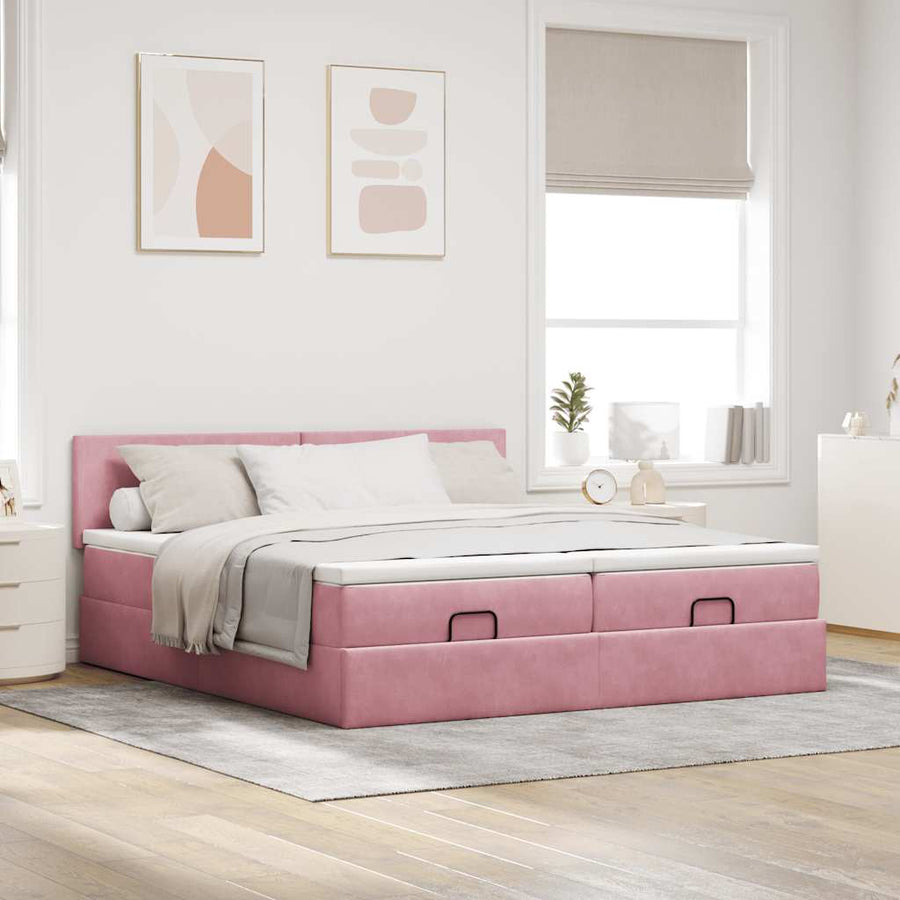 Ottoman bed met matrassen 200x200cm fluweel roze