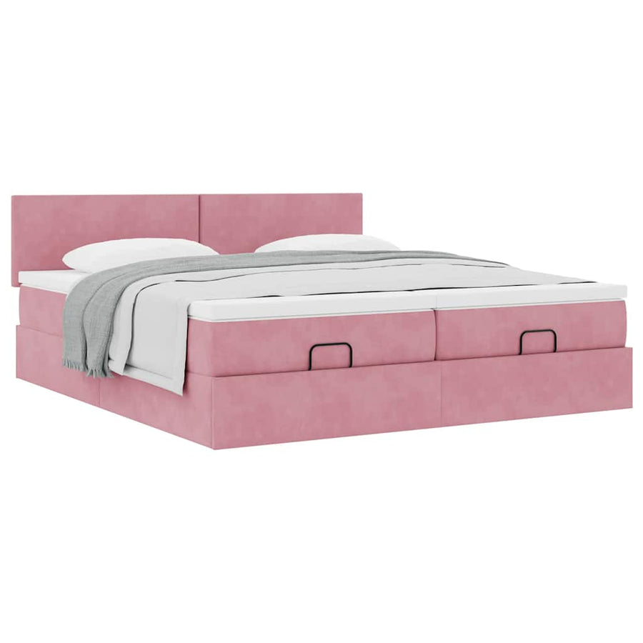 Ottoman bed met matrassen 200x200cm fluweel roze