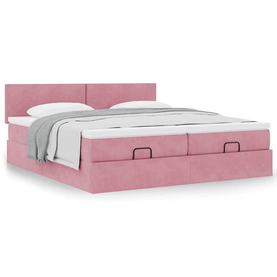 Ottoman bed met matrassen 200x200cm fluweel roze