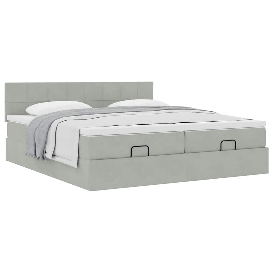 Ottoman bed met matrassen 160x200cm fluweel lichtgrijs
