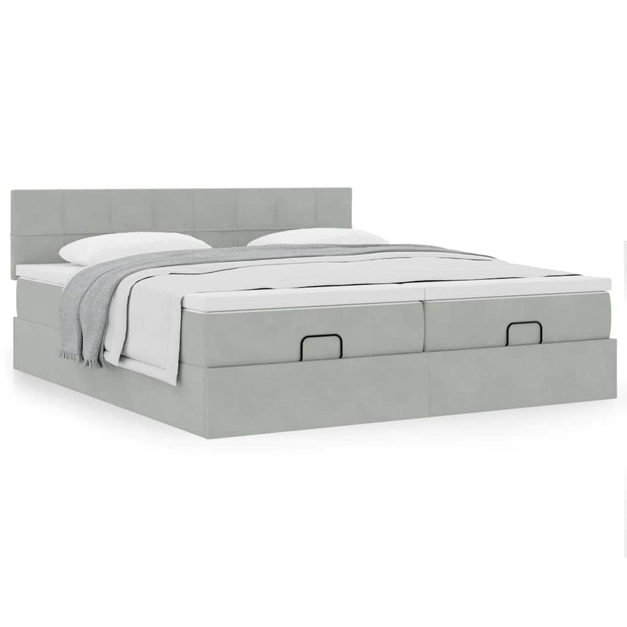 Ottoman bed met matrassen 160x200cm fluweel lichtgrijs