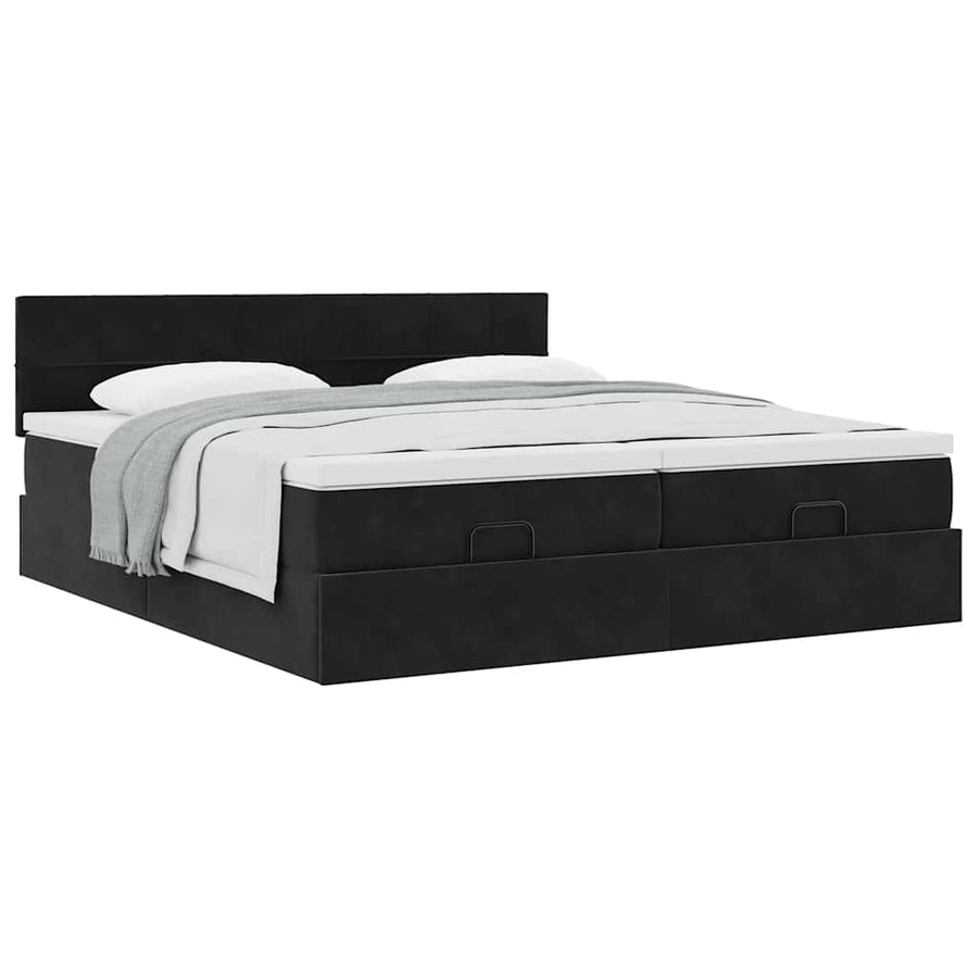 Ottoman bed met matrassen 160x200cm fluweel zwart