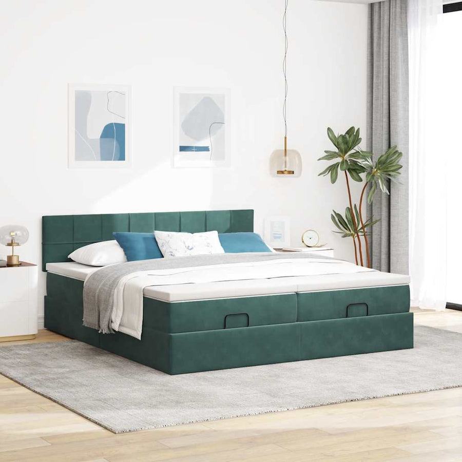 Ottoman bed met matrassen 160x200cm fluweel donkergroen
