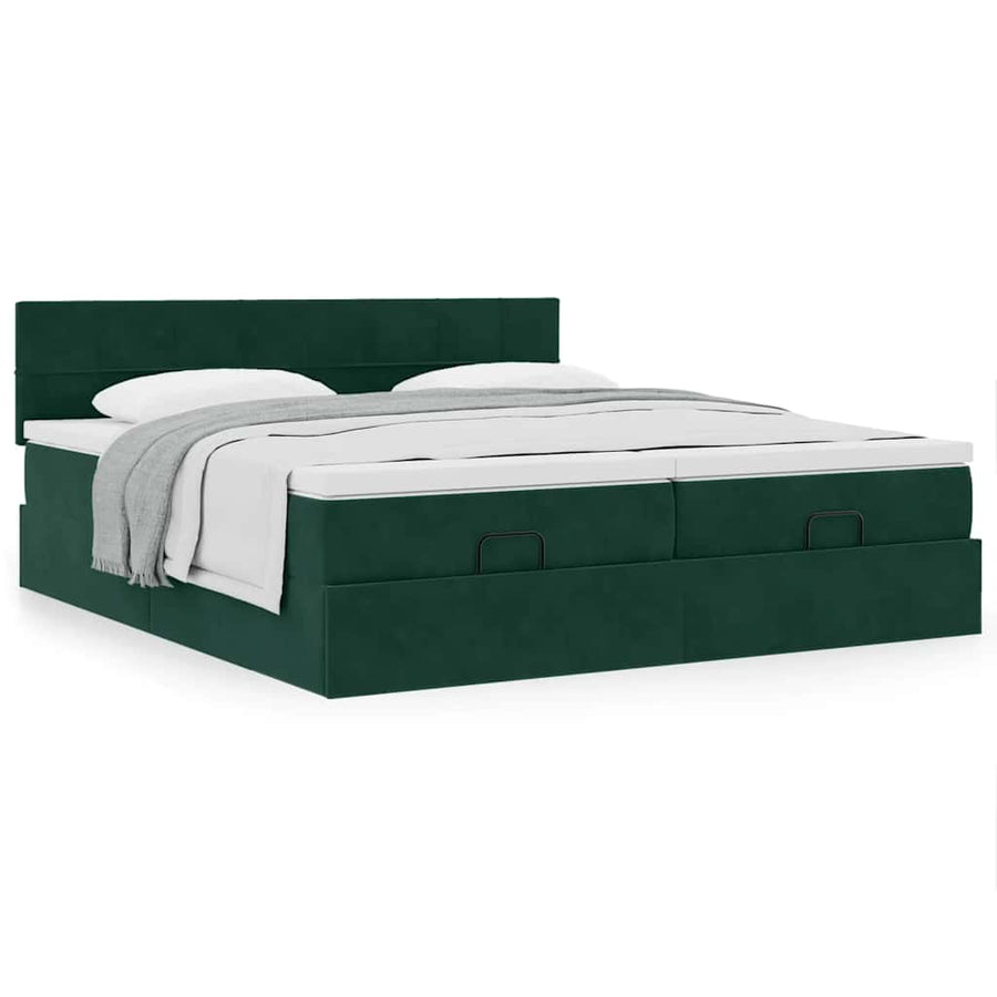 Ottoman bed met matrassen 160x200cm fluweel donkergroen