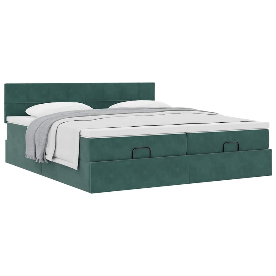 Ottoman bed met matrassen 160x200cm fluweel donkergroen
