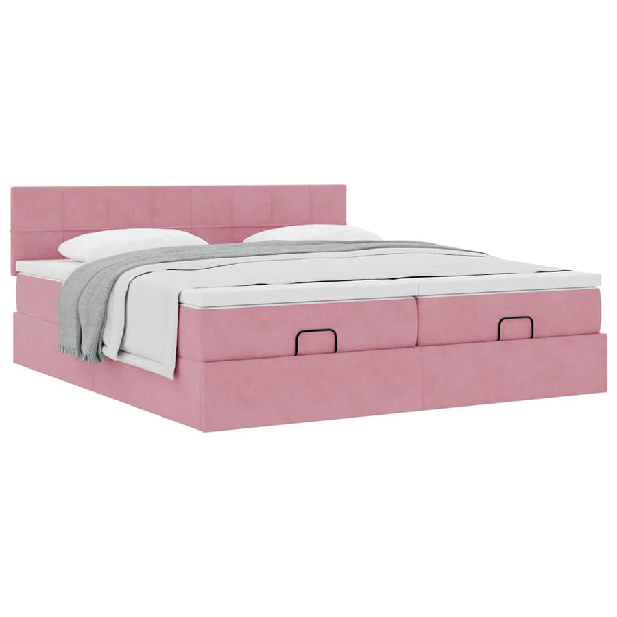 Ottoman bed met matrassen 160x200cm fluweel roze