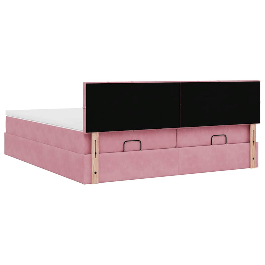 Ottoman bed met matrassen 160x200cm fluweel roze