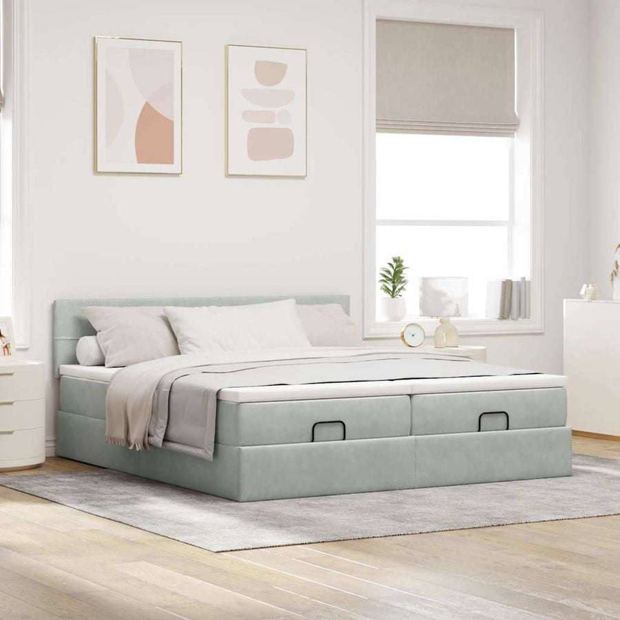 Ottoman bed met matrassen 180x200cm fluweel lichtgrijs