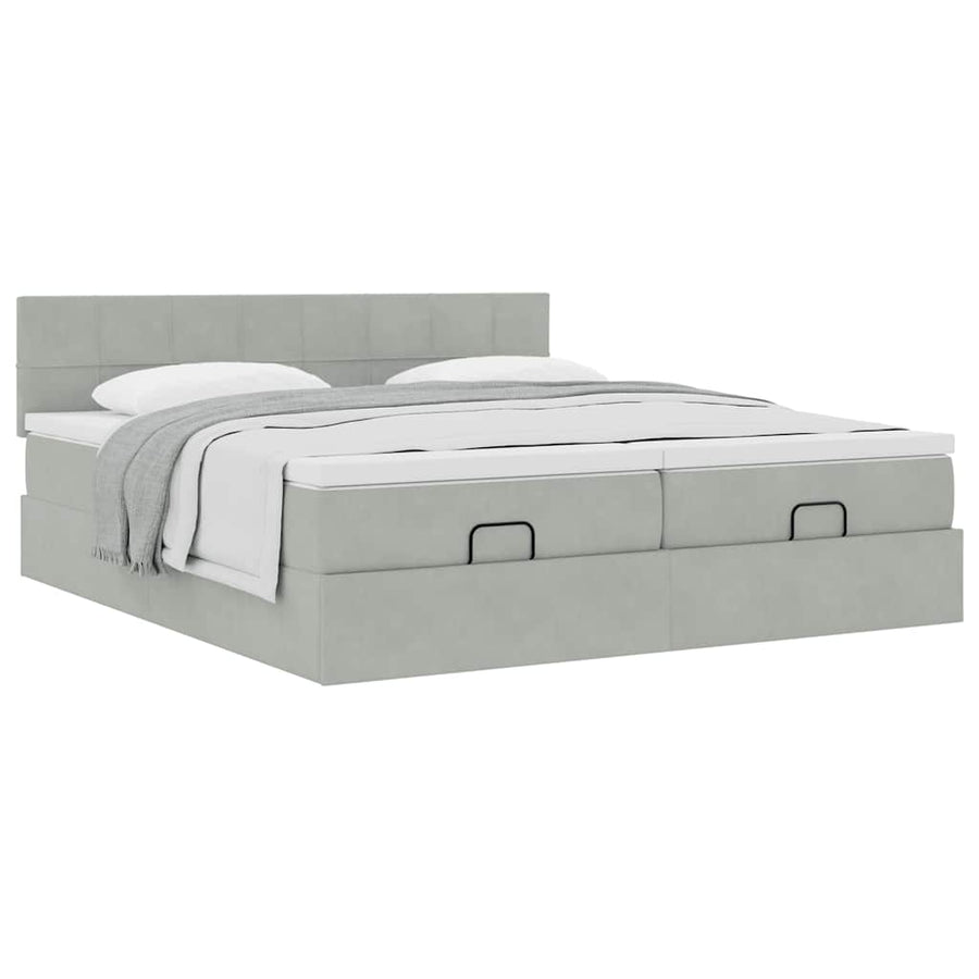 Ottoman bed met matrassen 180x200cm fluweel lichtgrijs