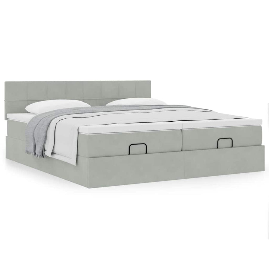 Ottoman bed met matrassen 180x200cm fluweel lichtgrijs