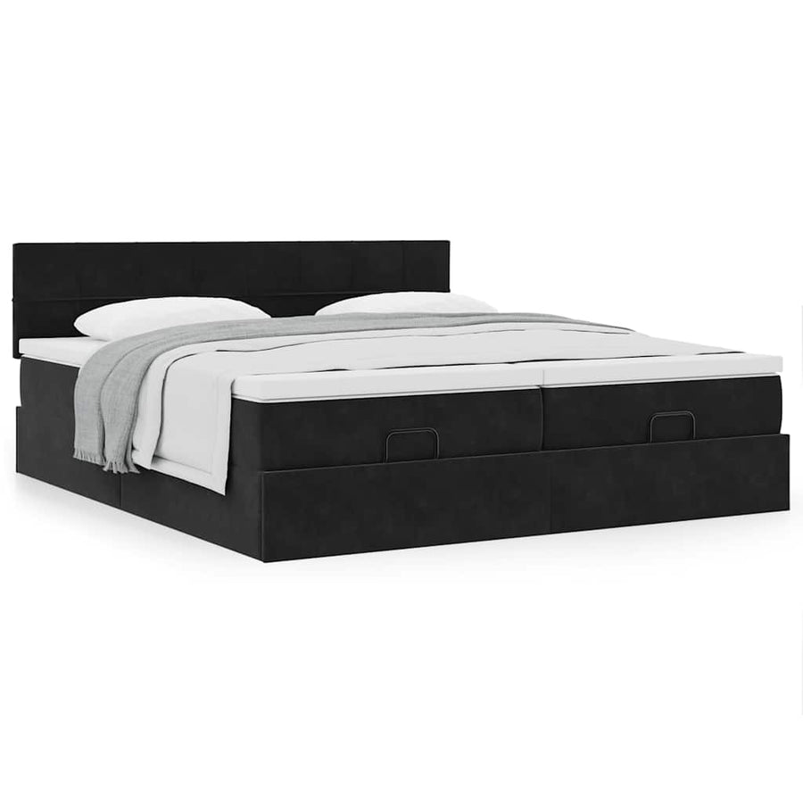 Ottoman Bed Met Matrassen 180X200Cm Fluweel 180 x 200 cm Zwart