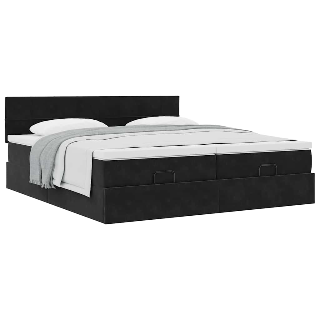 Ottoman Bed Met Matrassen 180X200Cm Fluweel 180 x 200 cm Zwart