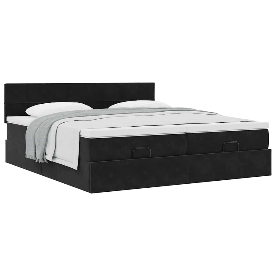 Ottoman Bed Met Matrassen 180X200Cm Fluweel 180 x 200 cm Zwart