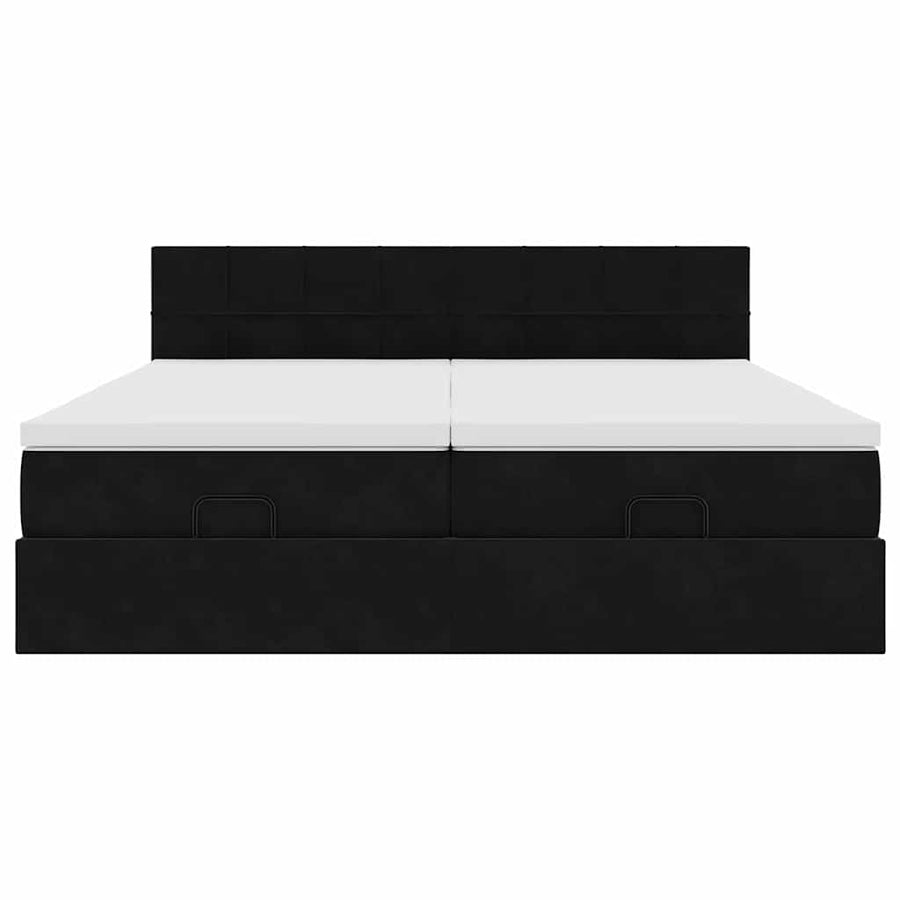 Ottoman Bed Met Matrassen 180X200Cm Fluweel 180 x 200 cm Zwart