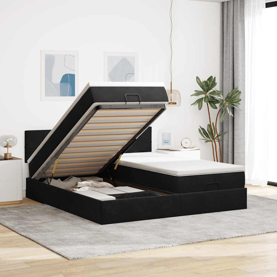 Ottoman Bed Met Matrassen 180X200Cm Fluweel 180 x 200 cm Zwart