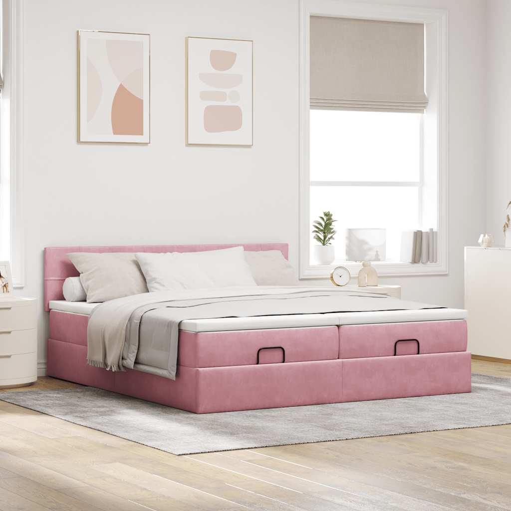 Ottoman Bed Met Matrassen 180X200Cm Fluweel 180 x 200 cm Roze