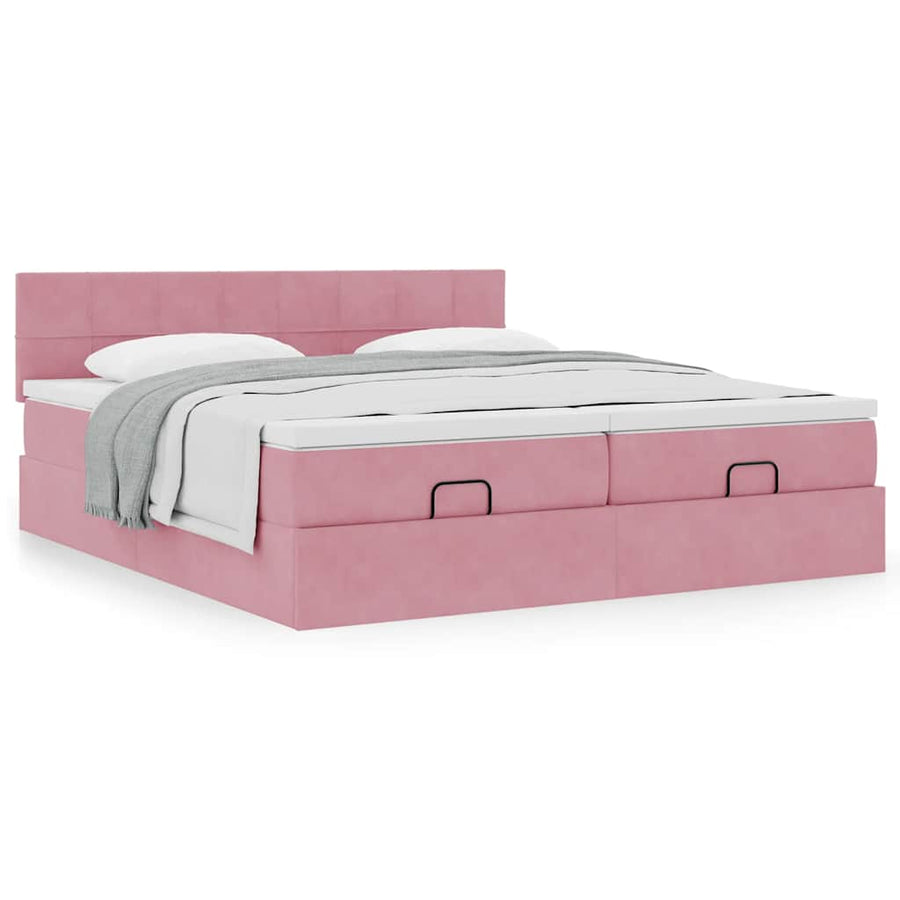 Ottoman Bed Met Matrassen 180X200Cm Fluweel 180 x 200 cm Roze