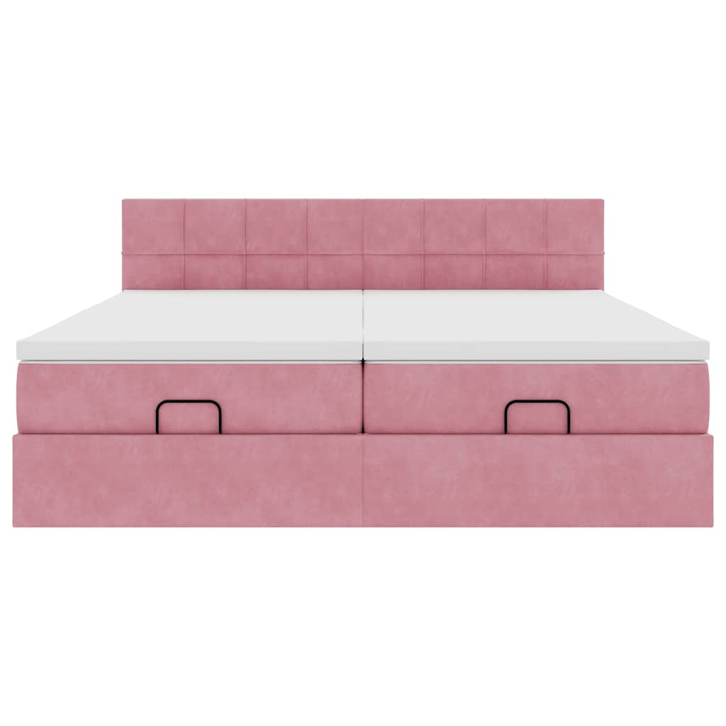 Ottoman Bed Met Matrassen 180X200Cm Fluweel 180 x 200 cm Roze