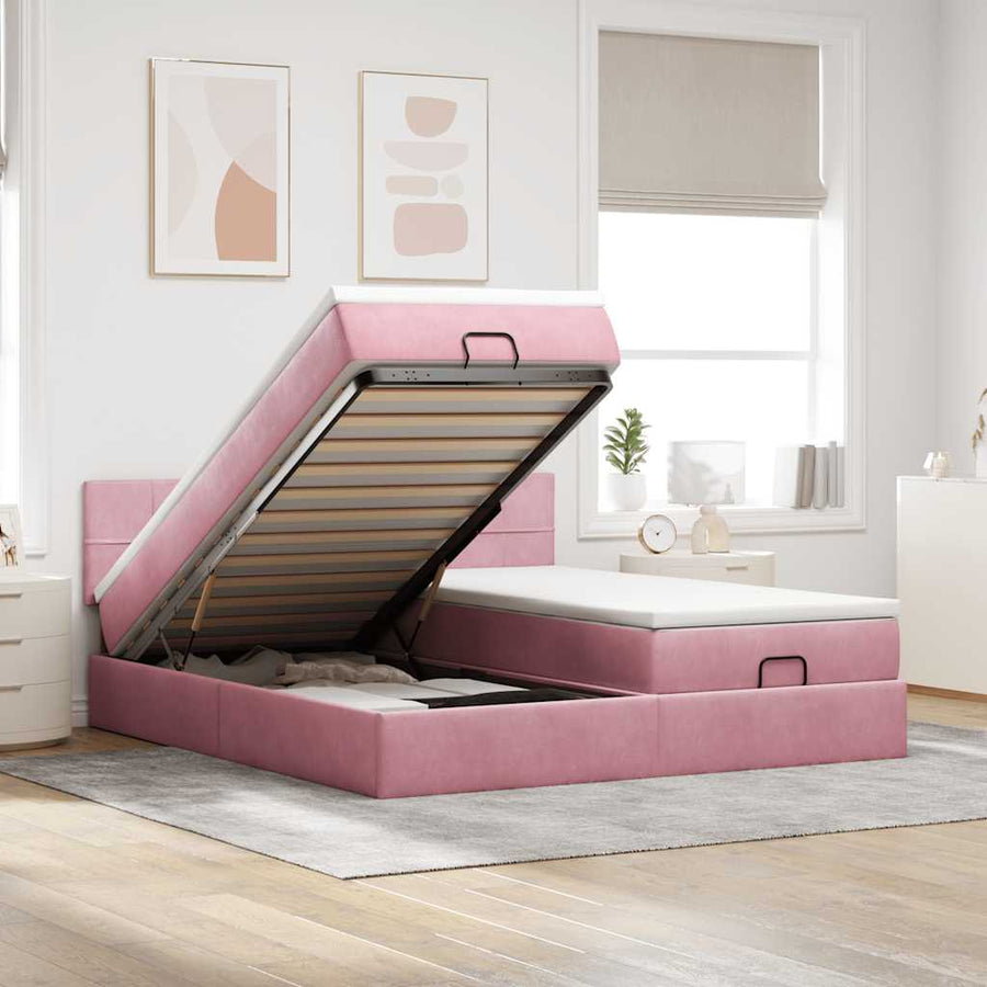 Ottoman Bed Met Matrassen 180X200Cm Fluweel 180 x 200 cm Roze