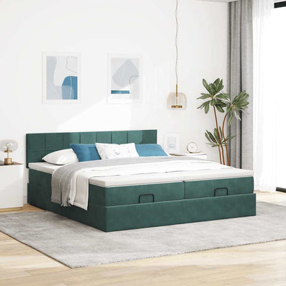 Ottoman bed met matrassen 200x200cm fluweel donkergroen