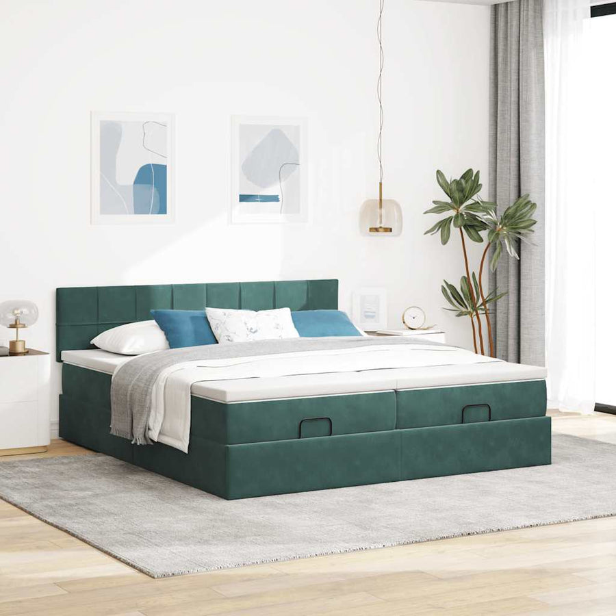 Ottoman bed met matrassen 200x200cm fluweel donkergroen