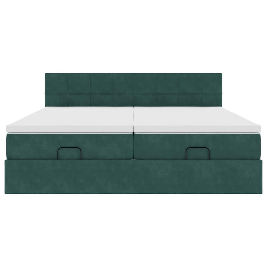 Ottoman bed met matrassen 200x200cm fluweel donkergroen